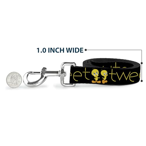 Buckle-Down Pet Leash - Tweety Bird Poses CUTE AND SWEET Black/Yellow - 4 Feet Long - 1/2" Wide | Tweety Bird Poses Cute And Sweet Black Yellow Durable Stylish For Walks - size: 4 Feet Long - 1/2" Wide