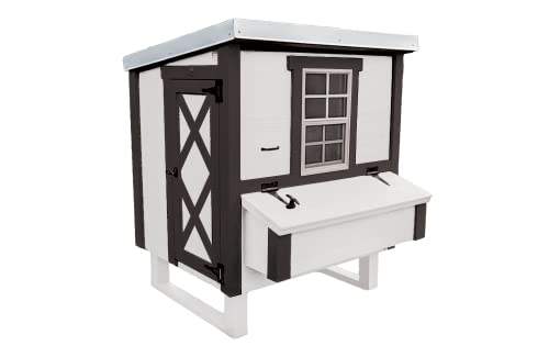 OverEZ Farmhouse Medium Chicken Coop for up to 10 Chickens - Nesting Box - Large Bird, Poultry and Hen House, Made in USA - color: Farmhouse