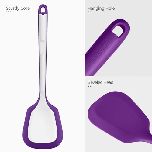 U-Taste Silicone Turner Spatula Set of 2, 13.6" Long/3.7" Wide, Purple | 600ºF Heat Resistant Food Grade Silicone Cooking Utensils Set, Wide Large Solid & Slotted Turner Pancake Egg Flipper - color: Purple
