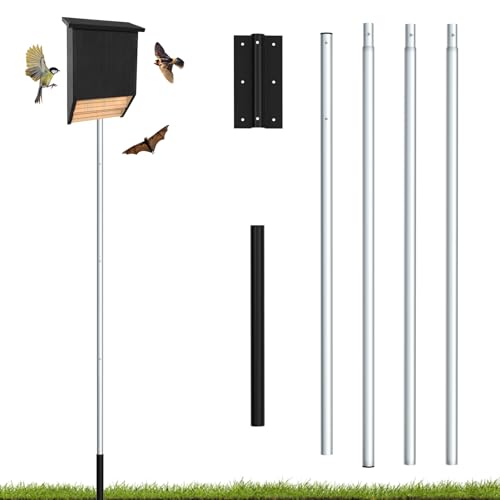 Nalwort 12' Aluminum Bat House Pole, Telescoping Purple Martin House Pole, 4-Section Design with 8-Hole Ground Socket for Wind Stability, Complete Outdoor Bat Bird House Pole Kit - size: 12 ft