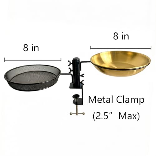 Railing Bird Feeder and Birdbath for Deck/Porch/Balcony 8" Platform Birdseed Tray Outdoor Rail Handrail Mount Metal Feeder and 8 inches Water Bowl for Wildbird Feeding
