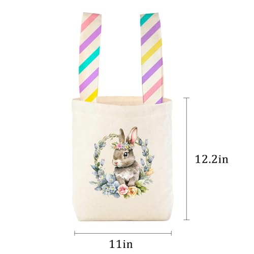 Easter Basket Bunny Canvas Tote Bag, 12.2x11 Inches, Natural Canvas, Hand-Carry, for Gift and Easter Egg Collection - color: C-bunny