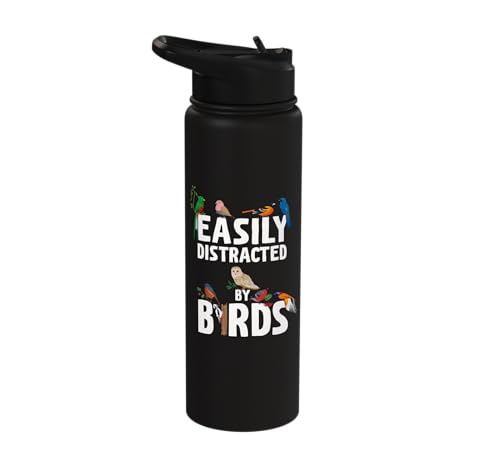 Easily Distracted By Birds Funny Bird Watcher & Birdwatching Stainless Steel Insulated Water Bottle - color: Black