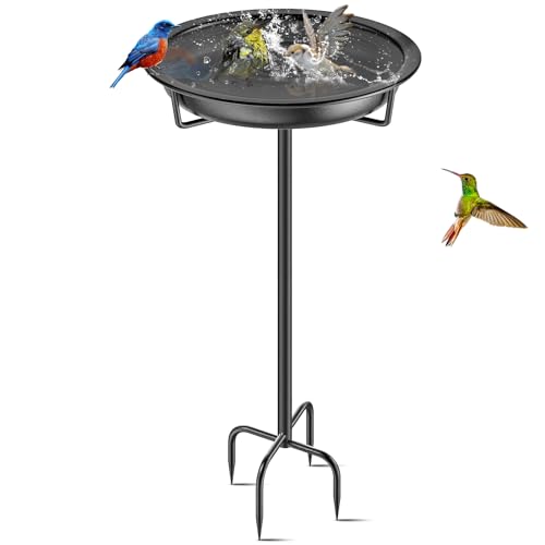 Metal Bird Bath for Outside Garden Birdbath Bowl, 36.2" Height Freestanding Bird Feeders for Outdoors with 4 Prongs Base Stake, Standing Birdfeeders for Yard Lawn Decor (Black) - color: Black