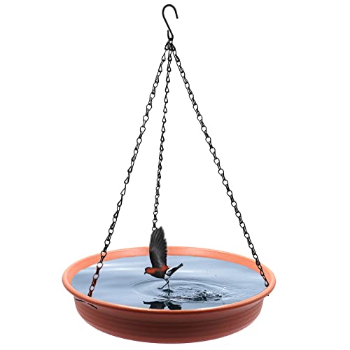 12 Inch Hanging Bird Bath and Feeder With Hook and Chain for Outdoor Garden Yard Patio