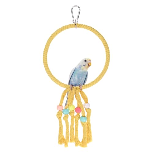 Bird Rope Perch Swing, Rope Ring Perch Standing Pole Accessory Climbing Swing Paw Grinding 13.7 Inch, (Yellow) Intended for Parrot/Parakeet/Budgies/Cockatiels/Lovebirds - color: Yellow, size: 13.7 Inch