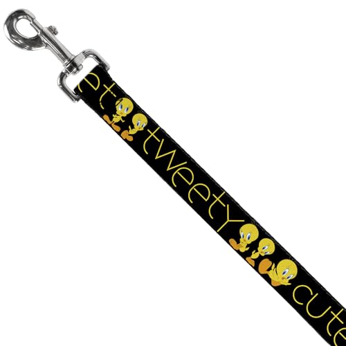 Buckle-Down Pet Leash - Tweety Bird Poses CUTE AND SWEET Black/Yellow - 4 Feet Long - 1/2" Wide | Tweety Bird Poses Cute And Sweet Black Yellow Durable Stylish For Walks - size: 4 Feet Long - 1/2" Wide
