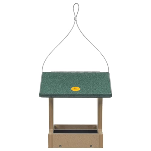 Birds Choice Two-Sided Hopper Bird Feeder | Small | Taupe/Green | Recycled Plastic Hanging Feeder, Easy to Fill and Clean, Weather-Resistant for Year-Round Backyard Use - color: Taupe/Green
