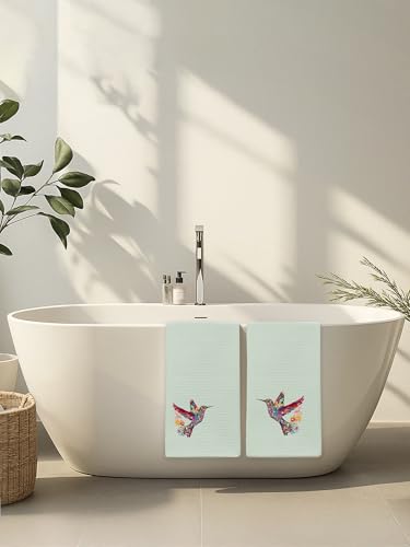 Light Green Hummingbird Guest Bathroom Hand Towels set of 2 , Floral Bird Decorative Kitchen Hand Towel, Spring Summer Decor, HummingBird Gifts for Women Unique, Housewarming Gift Idea New Home402 - color: Hummingbird006