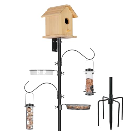 ERYTLLY 2-Hooks Bird House Pole Stand Kit 80 Inch Multi Feeders, Bird Bath, Feeder Tray - Heavy Duty Bluebird Feeder Support Rod Mount Set for Outdoor - size: 80 in with 2 Hooks and Feeders Kit