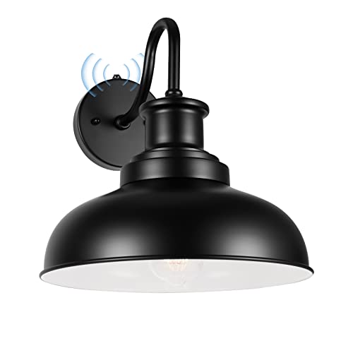 Dusk to Dawn Outdoor Barn Light Outdoor Wall Sconce Farmhouse Exterior Wall Mount Light Vintage Outside Wall Lighting Fixture Industrial Black White Lantern for Porch Garage Patio,1 Pack - color: Black+White, size: 11DDRZ007-1 PACK(Dusk to Dawn)