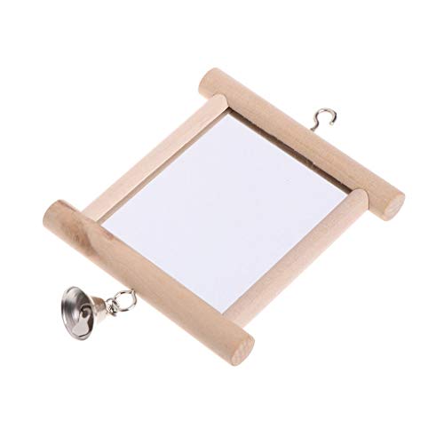 Litewoo Bird Mirror with Bell Parrot Swing Interactive Play Toys, 2PC | Natural wood, with bell, 5.91"x3.94", reduces loneliness, easy hang on cages, for small bird/parakeet/conure/lovebird - color: Bird Mirror with Bell-2PCS