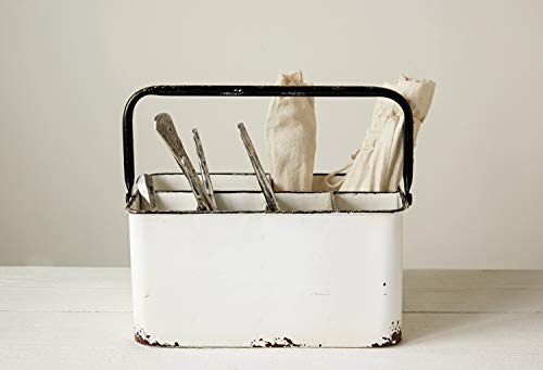 Creative Co-Op Distressed White Metal Caddy with 6 Compartments - color: White and Black