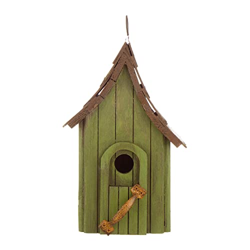 Glitzhome Birdhouses for Outdoors, Green Hand Painted Garden Wooden Bird House with Single Roof Hanging Bird House for Outside - color: Green