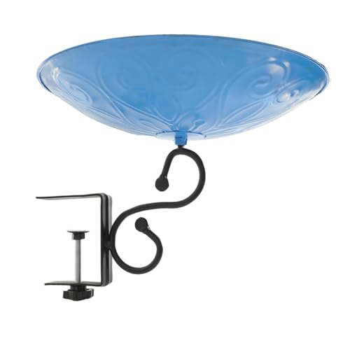 PFNRTH Bird Bath Deck Mounted Bowl 12 Inches for Garden Outdoor Yard Décor | Metal Blue Patterned Balcony Railing Bird Bath