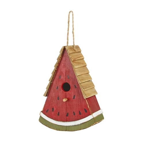 Glitzhome Bird House for Outside, Hanging Birdhouse for Outdoors, 11" H Watermelon Handmade Distressed Solid Wood Bird Houses Garden Decorative Birdhouses for Hummingbird,Sparrow,Wren Finch - color: 11"H Watermelon