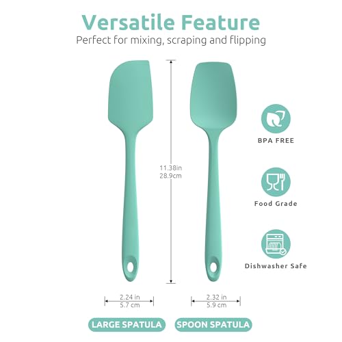 U-Taste 600ºF Silicone Turner Set 13.6in Solid Slotted & Spatula Set Heat Resistant & 600ºF Tongs Set 9 12inch Nonstick Stainless Handle(Aqua Sky)