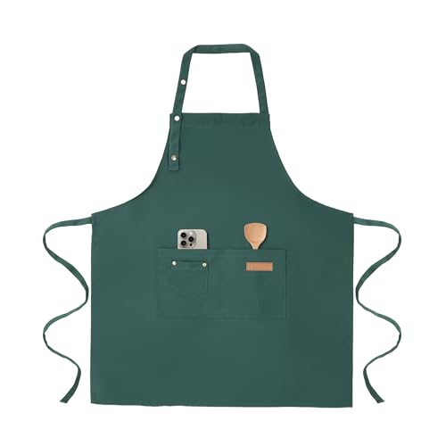 Tosewever Art Aprons for Women Painting Pottery Baking, Mens Buckle Straps Kitchen Apron with Pockets for Chef Cooking - color: Green