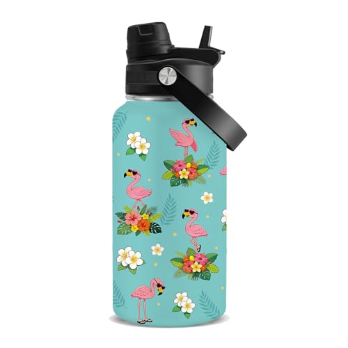 Flamingo Gifts for Women, 26oz Water Bottle with Handle for Girl Friends - color: Flamingo-Green