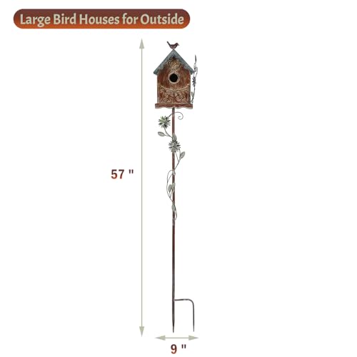 Baroque Cottage Bird House Stake for Outside with Pole, Distressed Metal Birdhouse Stand for Outdoor Garden,Purple - style: Baroque