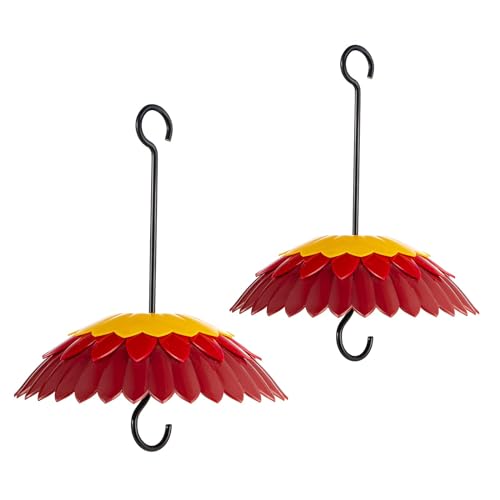 8" Hummingbird Feeder Rain Guard Dome Cover, Ant Moat, Red 2Pcs | for Small Humming Bird Feeder Outdoors Hanging, Umbrella Shade from Sun/Rain/Snow Keep Nectar Cool, 3 Adjustable Hooks - color: Dark Red x2