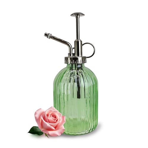 Glass Plant Mister Spray Bottle, 320ML Vintage Plant Spritzer with Top Pump Watering Can for Indoor Outdoor House Plants, Flowers (Green) - color: Green