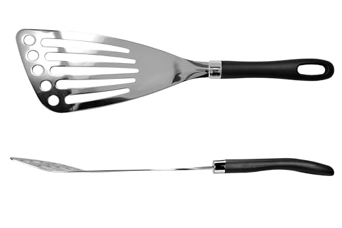 Stainless Steel Fish Spatula Slotted Turner 12" Seki Japan | Right Handed Stainless Steel Spatula Wide Thin Slotted Turner Kitchen Utensils - color: Stainless Steel, size: for Right-handed