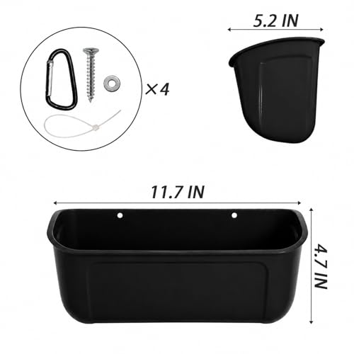 Chicken Feeder and Waterer 2 Pack, Hanging Fence Feed Trough with Clips, Chicken Coop Accessories Turkey Duck Poultry Feeder Livestock Feeding Container Trough, Black