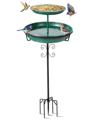 Bird Bath for Outside, 40 Inch Freestanding Birdbaths for Outdoors, Double Metal Bird Bath Feeder Bowls with Upgraded 5-Pronged Base for Garden Patio Yard Lawn Decor