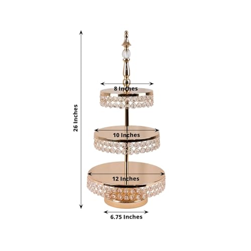 Efavormart 3-Tier Crystal Beaded Gold Metal Cake Stand, Cupcake Tower Dessert Display Stand with Round Mirror Top - 26" Tall - color: Gold, size: 3-Tier 26" Crystal