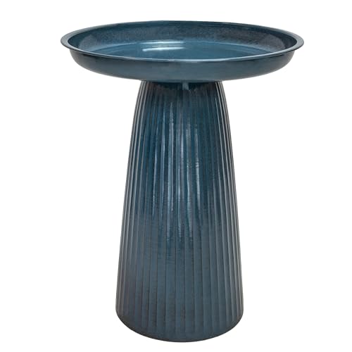 Sunnydaze Modern Bird Bath for Outside, Iron, 23” H, Blue Glaze | UV & Rust-Resistant Matte Finish, Durable Iron,1 Gal Water Cap, Outdoor Birdbath for Garden, Pedestal Bird Bath with Bowl - color: Blue Glaze