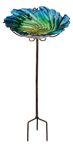 Regal Art & Gift Bird Feeder/Bath with stand, Birdwatching essential, Durable Glass & Metal, Outdoor Decor, Easy-Fill, Heavy duty poles, Ideal for Porch, Patio, Backyard, Garden - 12”L x 12”W x 25”H - color: Green