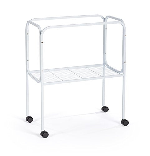Prevue Pet Products Bird Cage Stand with Shelf - Medium Metal Cage Stand with Rolling Wheels, Mid‑Height for Cage Accessories, Toys, and Storage - White - color: White, size: 19.0"L x 19.0"W x 27.0"H
