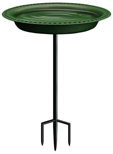 Extra-Large Freestanding Birdbath Bowl, Detachable Decoration Spa with Metal Stake Stand & Birdfeeder for Outdoor Garden, Oval Style, Green - color: Green, size: 1-¼ gal