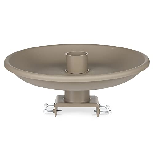 Farm Innovators 150 Watt Outdoor Plastic Heated Birdbath with Twist Deck Mount, Hidden Electrical Connection, and Internal Thermostat, Tan | All season decorative heated birdbath with easy twist-on deck mount, built-in perch or feeder, 1-1/2-gal capacity