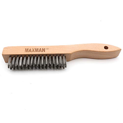 MAXMAN Wire Brush, Heavy Duty Stainless Steel Wire Brushes for Cleaning Rust, Grill Brush, Steel Brush for Paint Removal, Welding, Stiff Bristle Metal Brush with 10" Long Beech Handle, Large, 2Pcs - style: 2Pcs Stainless Steel Brushes