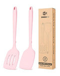 Pack of 2 Silicone Spatula Turners, Non Stick Slotted Kitchen Spatula Set, Heat Resistant BPA Free Kitchen Utensils, One-Piece Design, Suitable for Flipping Fish, Eggs, Steak, Pancakes (PINK) - color: Pink