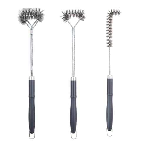 SUNRISE Fryer Brush with Long Handle (Stainless Steel with Plastic Handle, L, Single, and Double Brush) - color: Stainless Steel With Plastic Handle, size: L, Single, and Double Brush