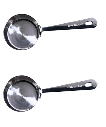 1/3 Cup 80 ml Leave-in Measuring Scoop Cups, Polished Stainless Steel (Set of 2) - size: 1/3 Cup 80 ml