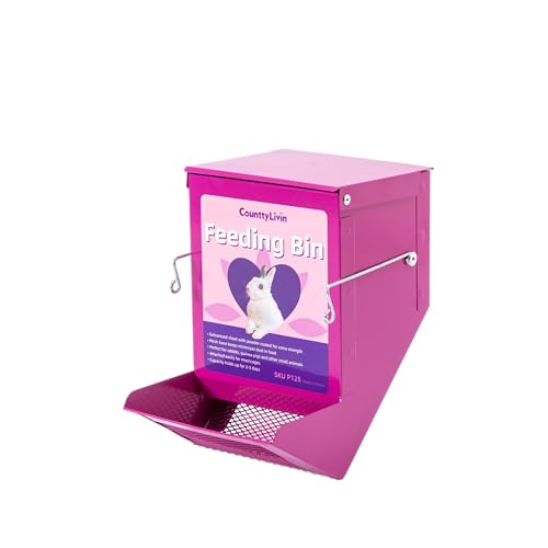 Metal Small Animal Feeder with Lid, Heavy Duty Feeder, Large Capacity Food Dispenser, Great for Rabbits, Guinea Pigs, Chinchillas and Other Small Animals. (4.6 inch, Purple) - color: Purple, size: 4.6 inch