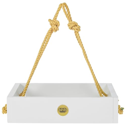 Birds Choice Modern Farmhouse Small Hanging Platform Bird Feeder, White - Includes Nylon Hanging Rope, 2 lbs. Seed Capacity, Made in USA | Includes Nylon Hanging Rope, 2lb Seed Capacity, Made in USA, Rustic Recycled Materials - color: White