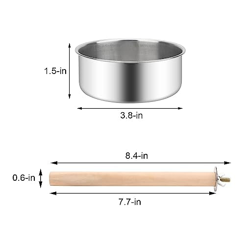 Bird Wood Stand Perch with Food Water Feeding Bowl for Parrot Parakeet Cockatiel Cage Accessories (B: Perch with 2 Feeder Bowls)