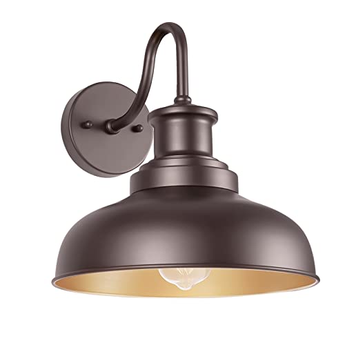 Outdoor Barn Light Outdoor Wall Sconce Farmhouse Exterior Wall Mount Light Vintage Wall Lighting Fixture Industrial Bronze Lantern for Porch, Entryway, Garage, 1 Pack, RZ007 ORB - color: Orb+Gold, size: 01RZ007-1 PACK(Not Dusk to Dawn)