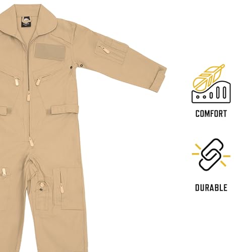 Rothco Kids Flight Suit – Pilot Coveralls – Aviator Costume Cosplay Jumpsuit for Children - color: Khaki, size: X-Large
