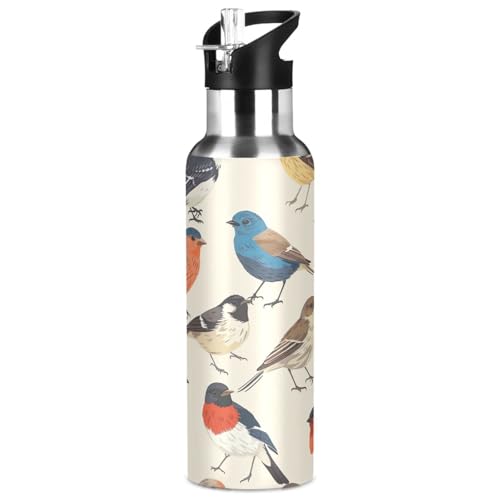 YETTASBIN Bird Water Bottle with Straw Lid 32oz Leakproof Vacuum Insulated Stainless Steel Sport Water Bottles for Gym, School, Travel