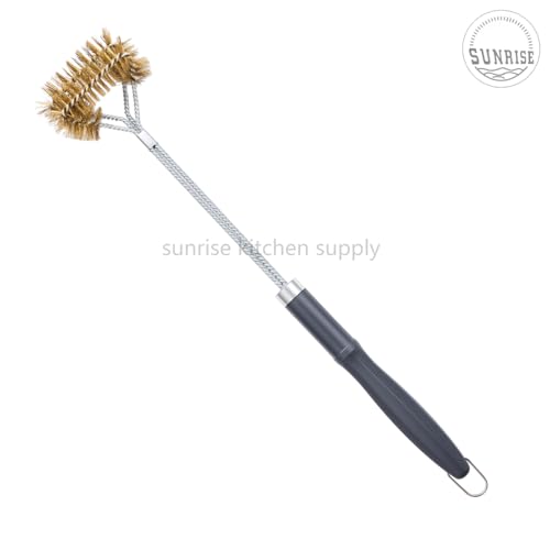 SUNRISE Fryer Brush with Long Handle (Brass with Plastic Handle, L and Double Brush) - color: Brass With Plastic Handle, size: L and Double Brush