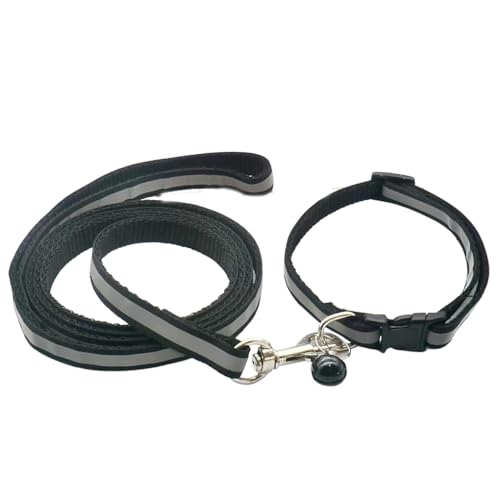 Puppy Collar and Leash Set with Bell, Basic Nylon Reflective Cat Collars for XXS Xs Small Pet Dogs Animal Litter Tiny Kitten Boy Girls,Black - color: Black