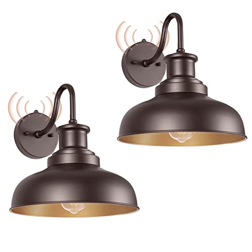 Dusk to Dawn Outdoor Barn Lights Outdoor Wall Sconces Farmhouse Exterior Wall Mount Light Vintage Outside Lighting Fixture Industrial Bronze Lantern for Porch Garage Shed Patio, 2 Pack - color: Orb+Gold, size: 12DDRZ007-2 PACK(Dusk to Dawn)