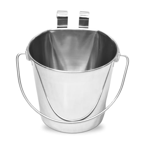 Stainless Steel Flat Side Bucket with Dual Hooks 2 Quart (0.5Gallon)– Heavy Duty Hanging Dog Water & Food Bowl Kennel, Cage & Crate, Durable Pet Pail for Dogs, Cats, Birds & Small Animals - size: 2 Quart