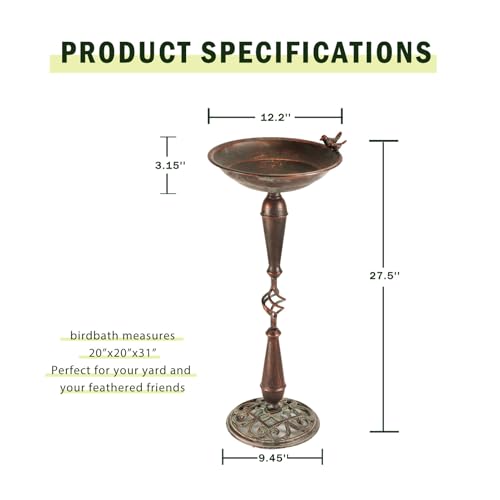 Cast Iron Pedestal Bird Bath,Metal Bird Bath for Outdoor,Vintage Birdbath | 27.5”H Outdoor Bird Bath,Standing Bird Bath for Garden Patio Lawn Decor - color: copper
